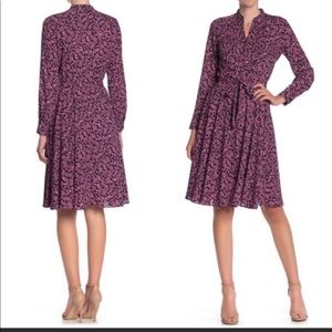 Nanette by Nanette Lepore Long Sleeve Pintuck Floral Dress Blue Pink